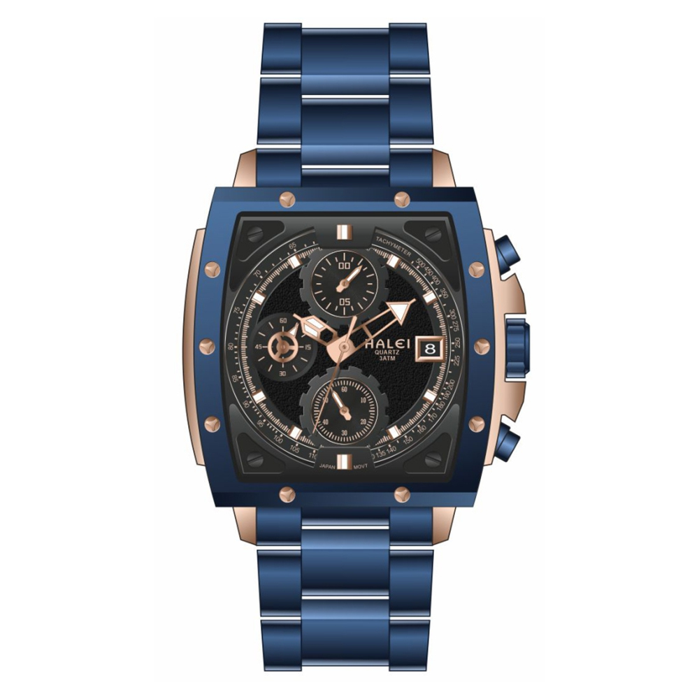 【HALEI 哈雷】9003M 三眼 計時 日期顯示 夜光 不鏽鋼 石英 手錶