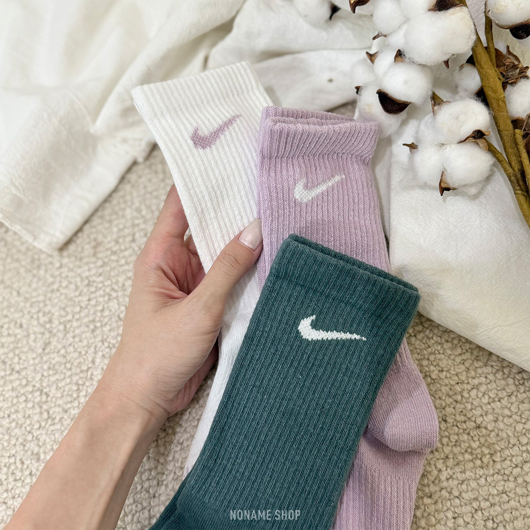 NIKE Everyday Plus 刺繡 小勾 長襪 三雙一包 襪子 冰丁香紫/白色/灰綠色