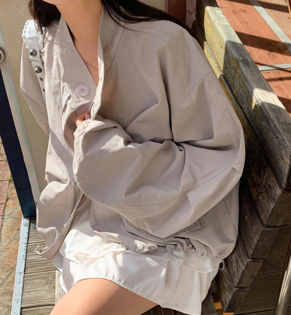 寬鬆索繩拉鏈風褸(灰色)