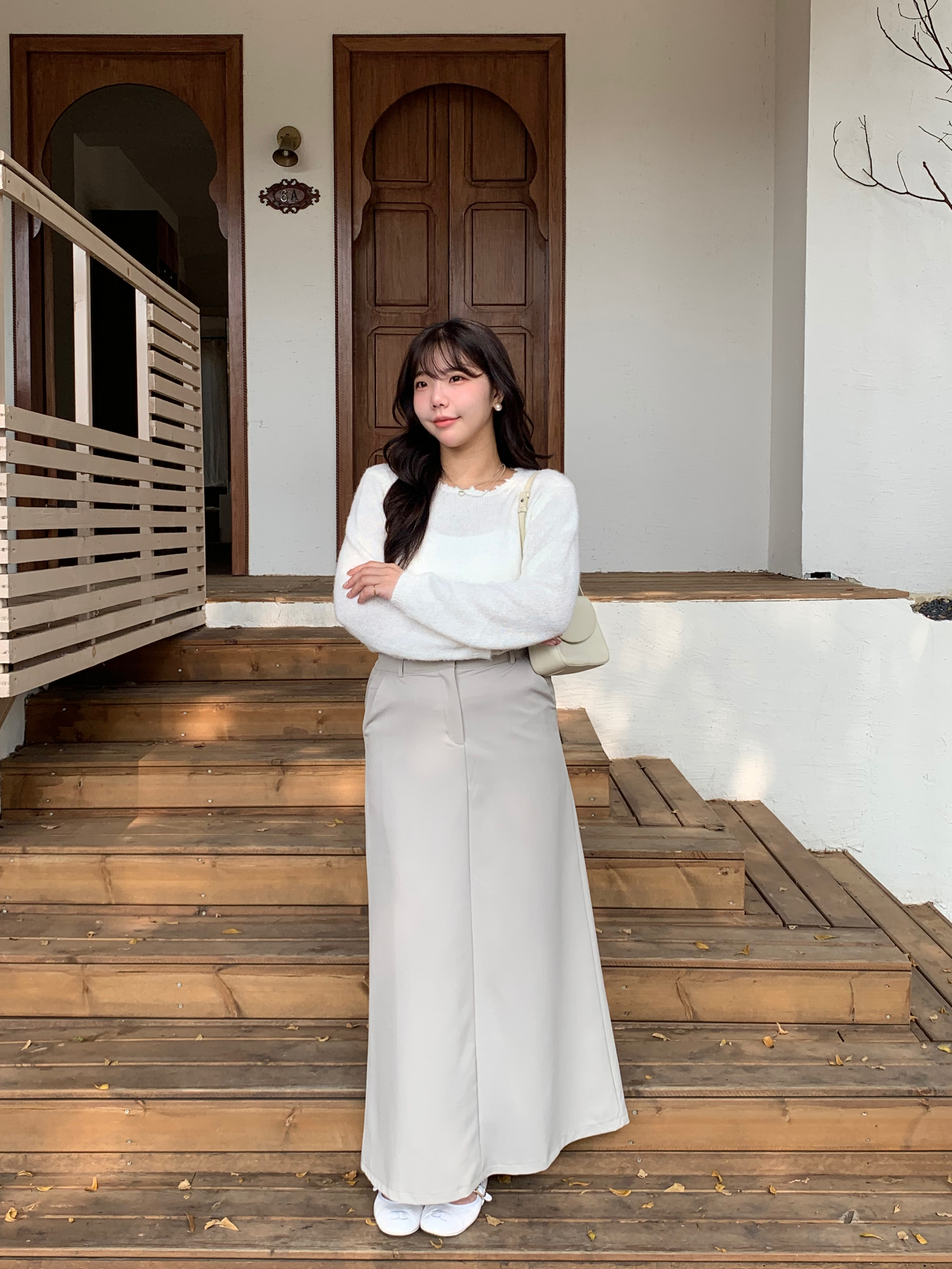 後鬆緊後開衩西裝長裙 3色