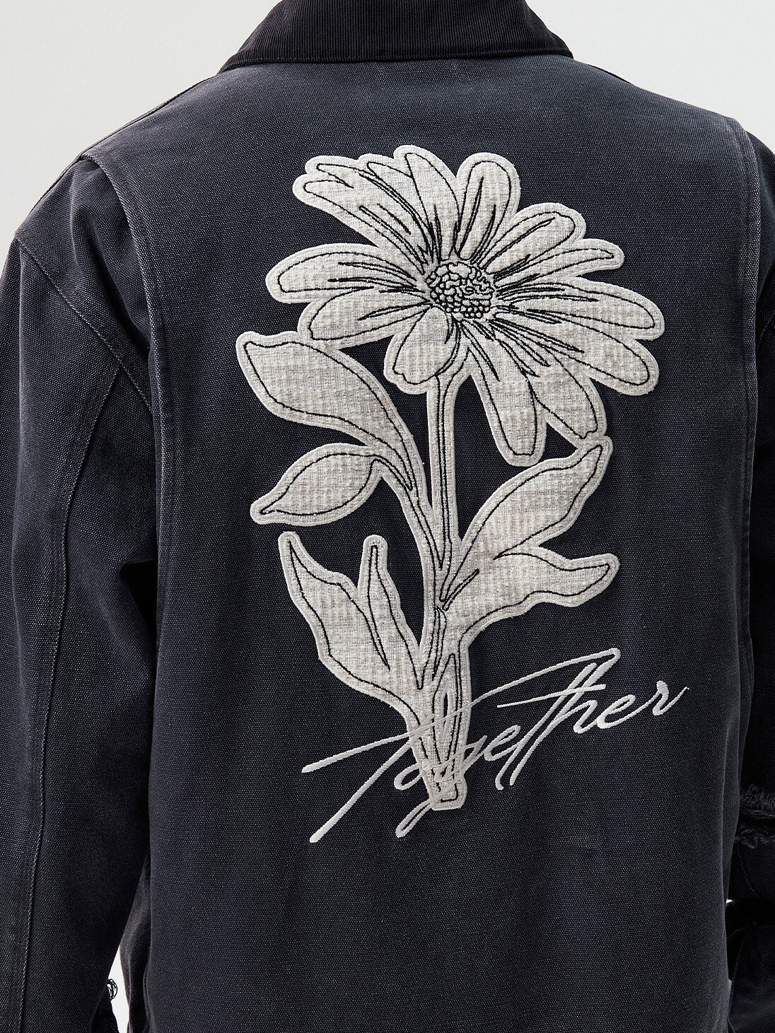 MEDM 花朵圖案貼布 刷破做舊 翻領夾克 外套