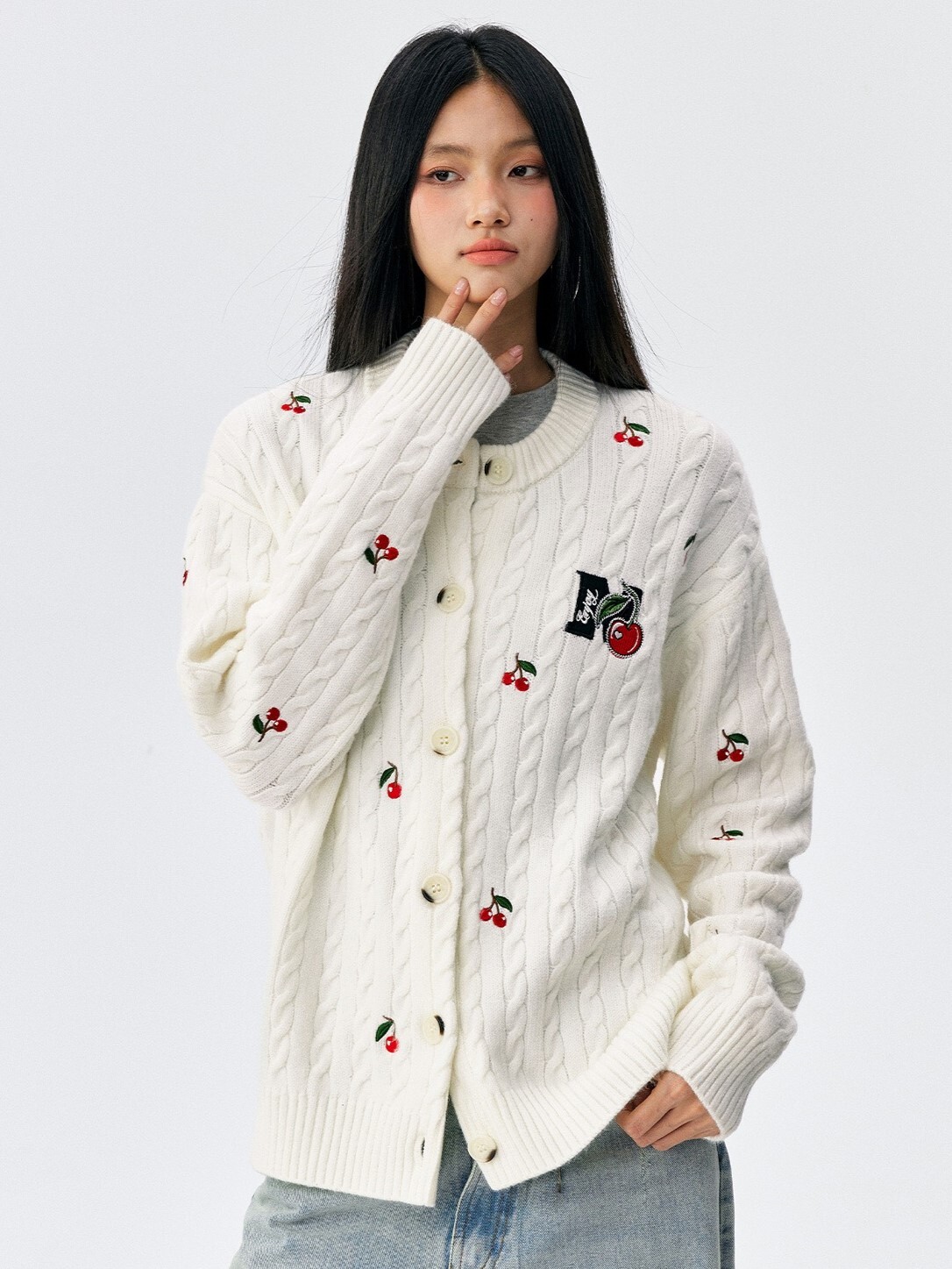 MEDM 櫻桃刺繡 圓領 針織外套