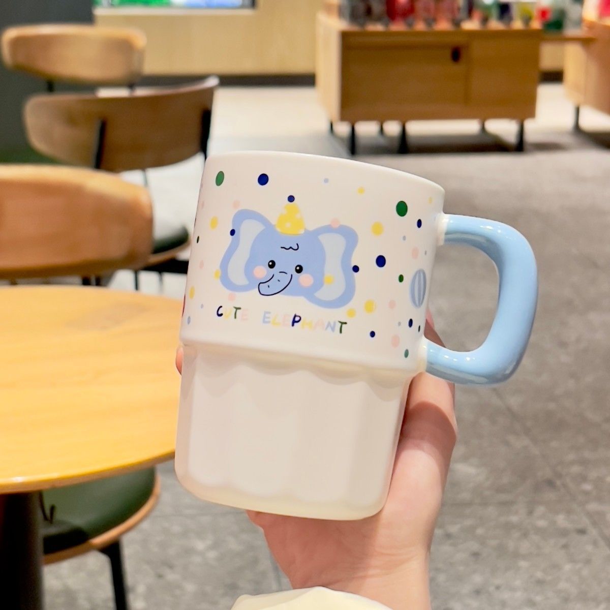 《6284》藍色波點大象吸管杯(500ML)