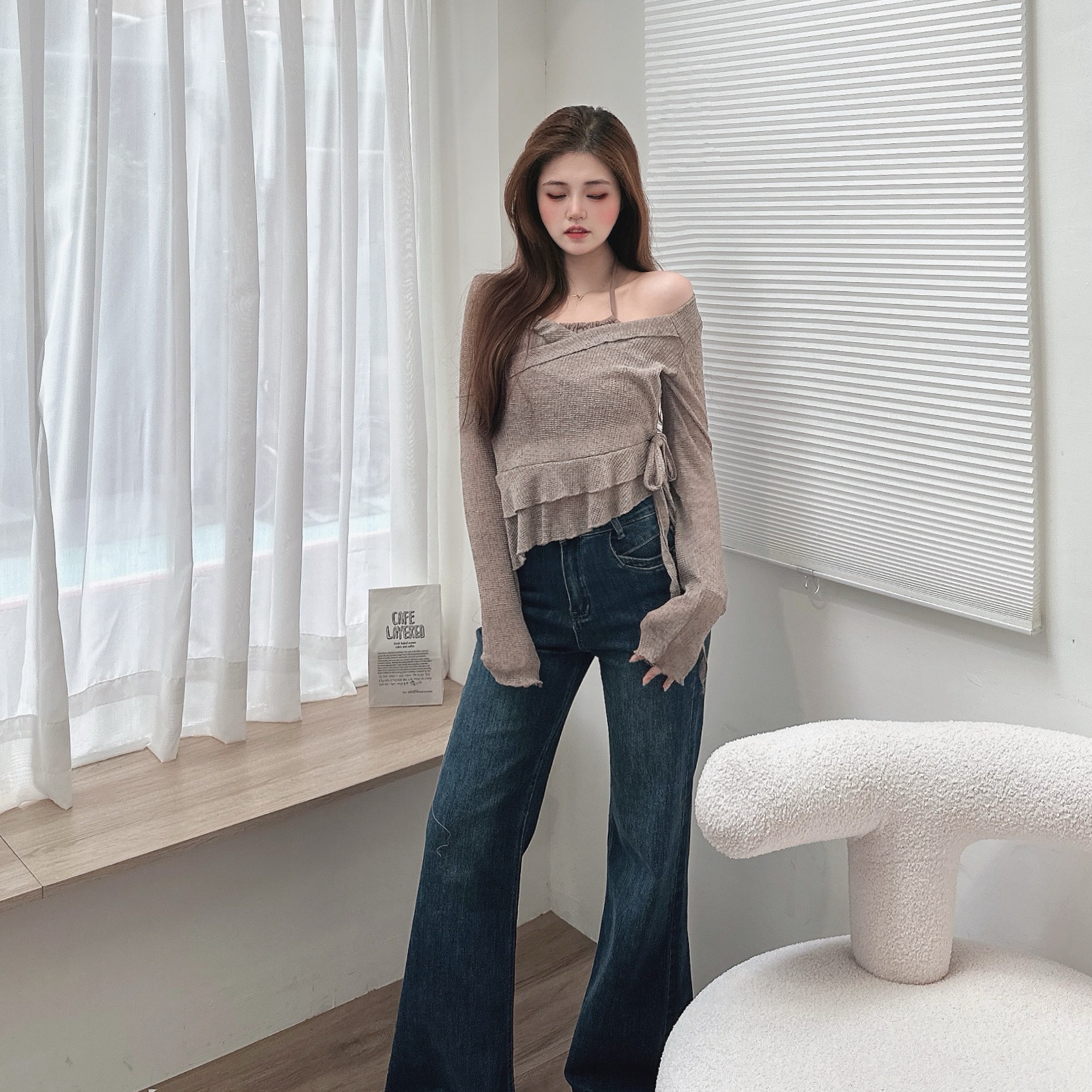 掛脖假兩件針織上衣/二色