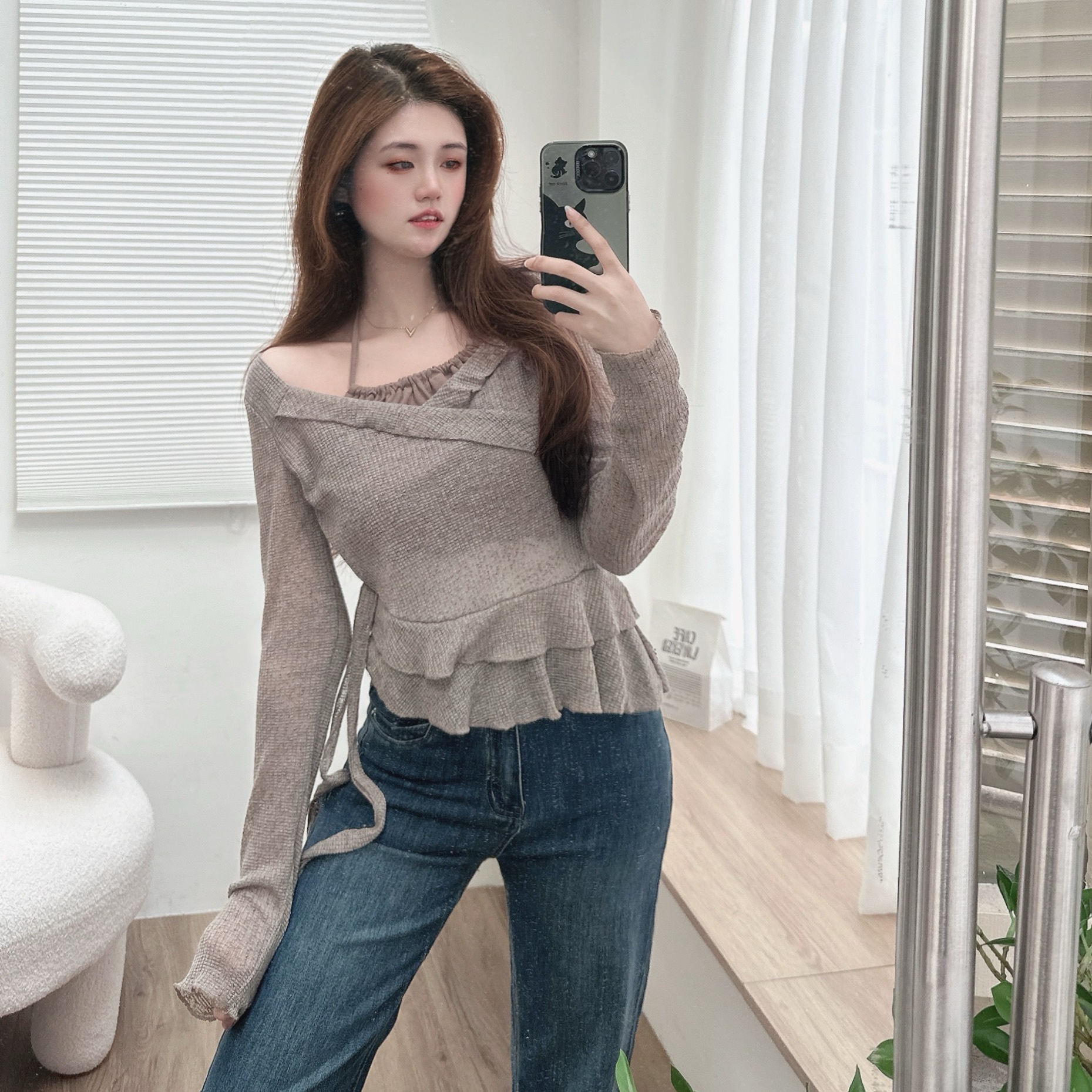 掛脖假兩件針織上衣/二色