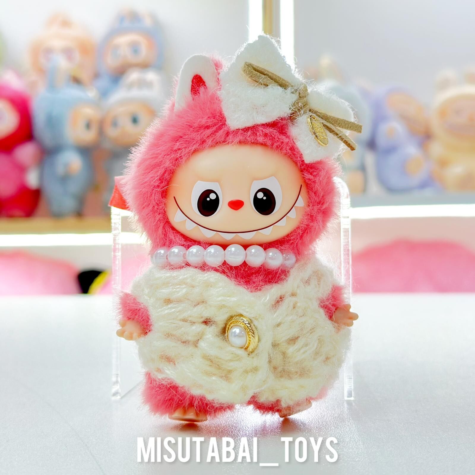 Mini Doll Outfit M13- Beige Sweater Vest with Pearl Necklace