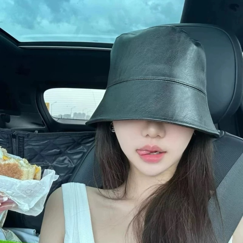 高質感細紋皮革漁夫帽/二色