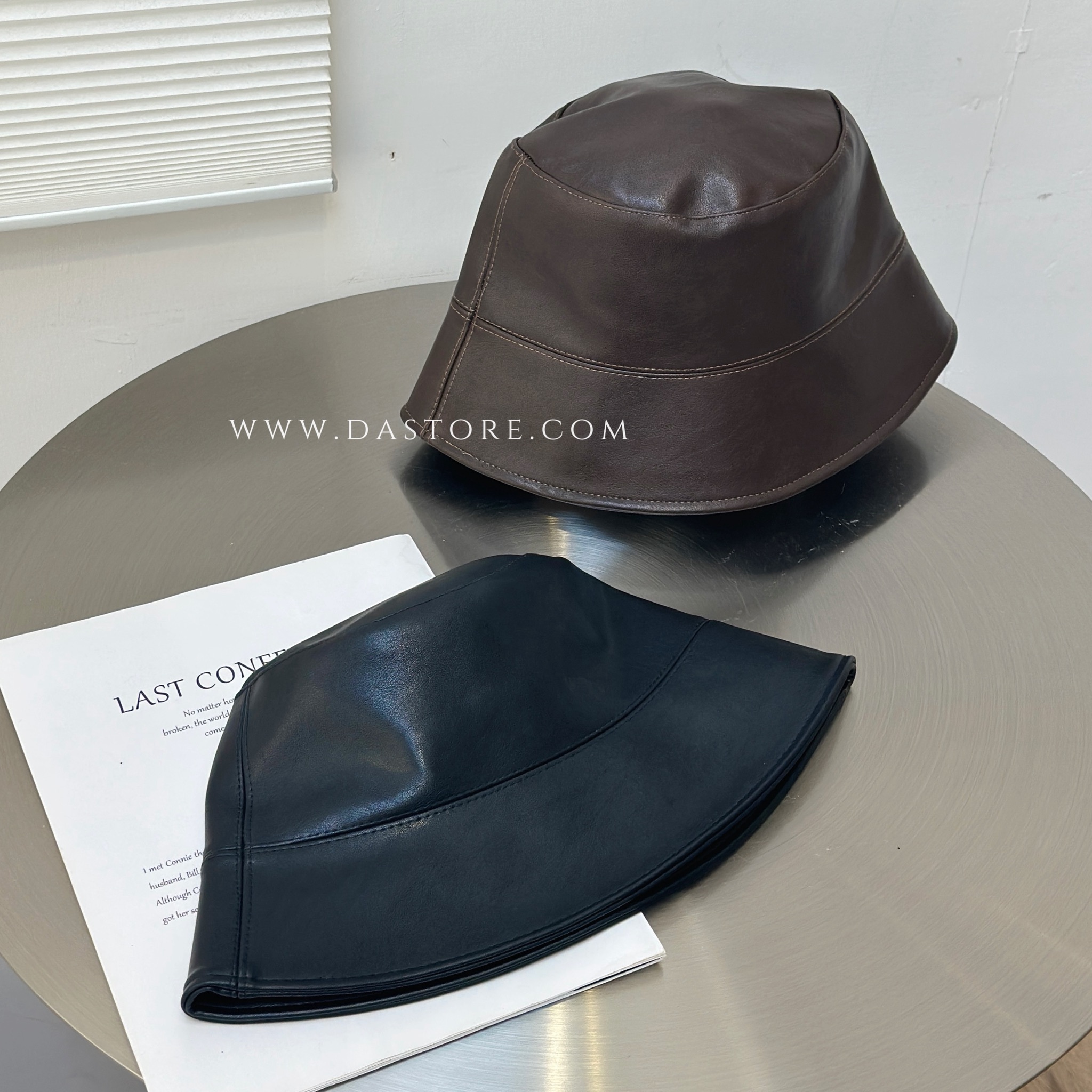 高質感細紋皮革漁夫帽/二色