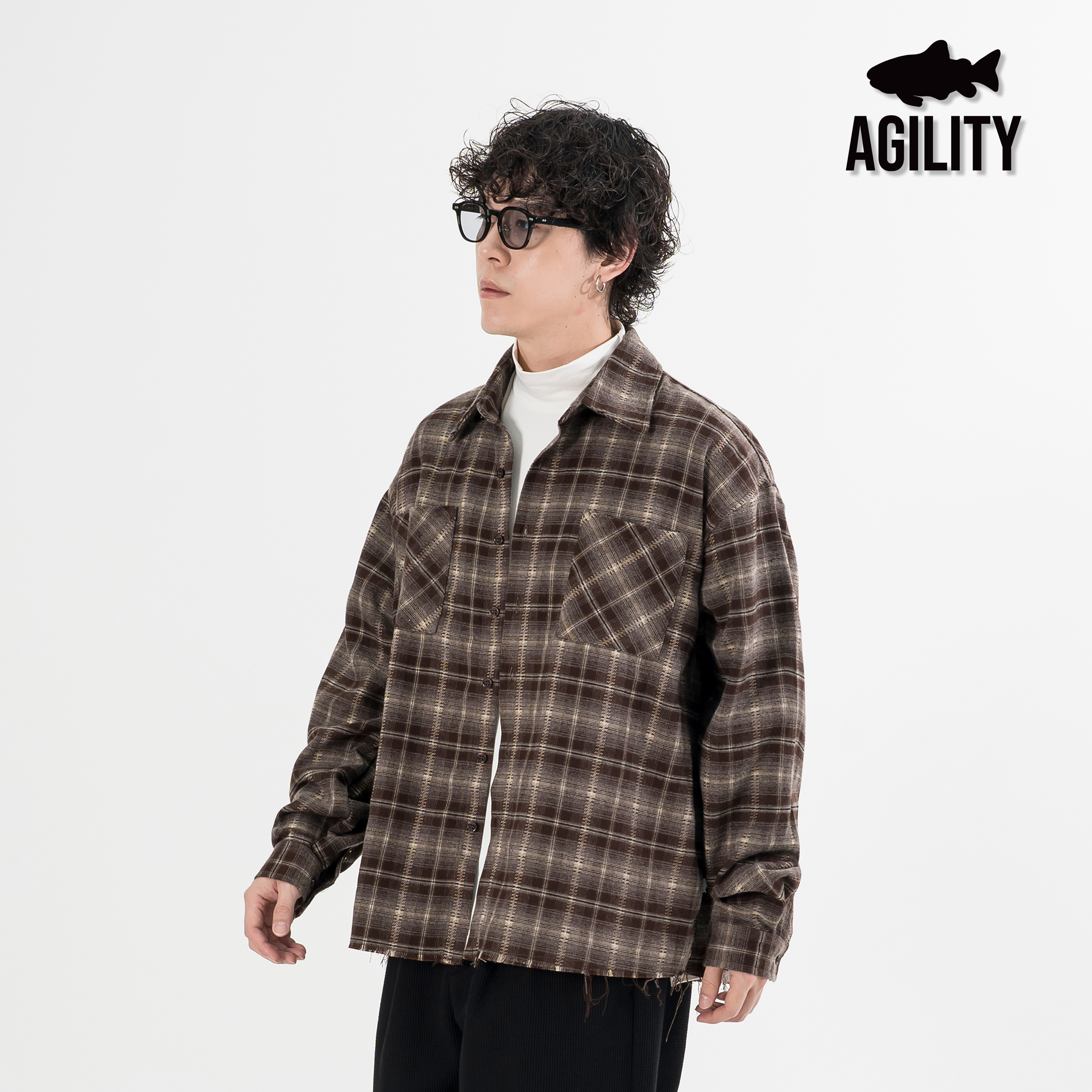 AGILITY Boxy Distressed LS Shirts 破壞不修邊 格紋 長袖襯衫 [DS88L]