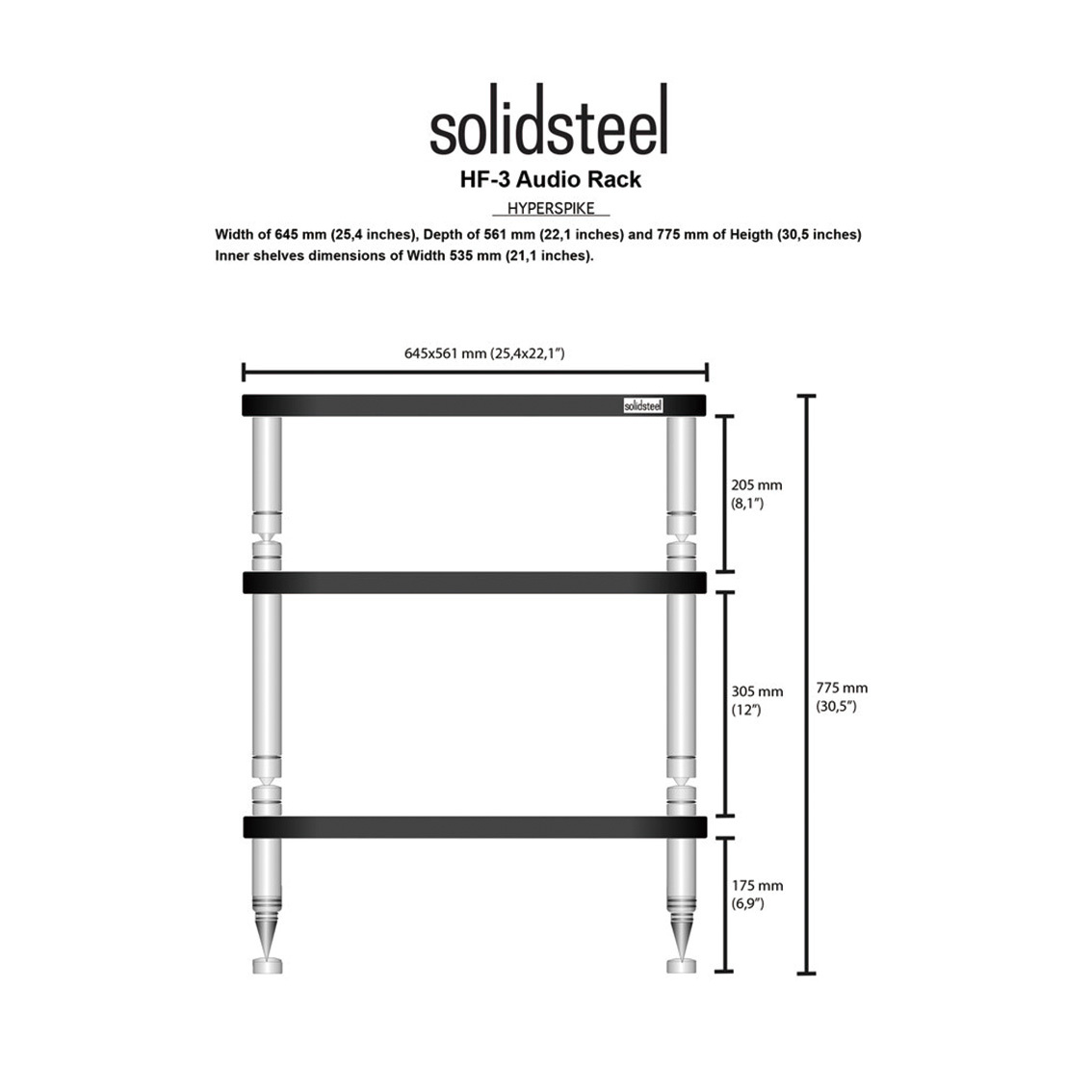 【Solidsteel】HY-3 音響架 三層 Hyperspike系列 義大利製 架皇 層架