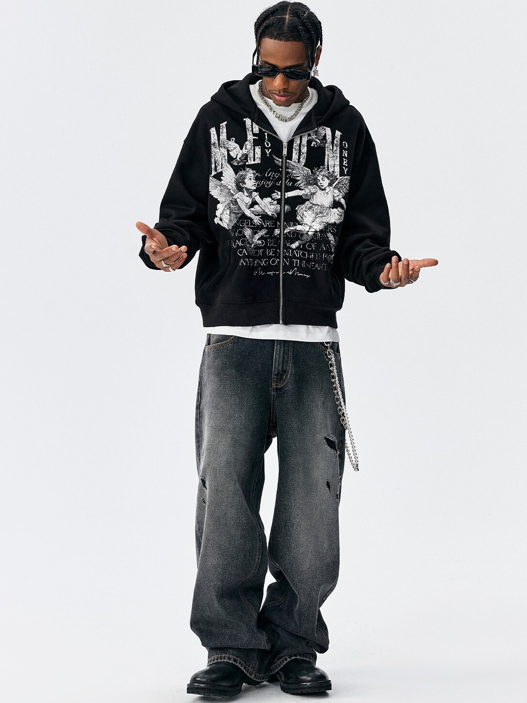 MEDM 天使圖像貼布 寬鬆連帽外套