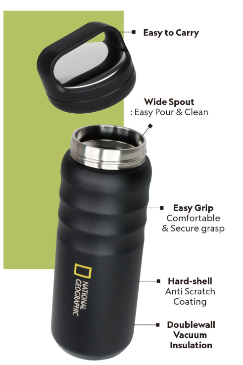 韓版 National Geographic 雙層不鏽鋼隨行保溫杯（Air Touch｜540ml 黑）