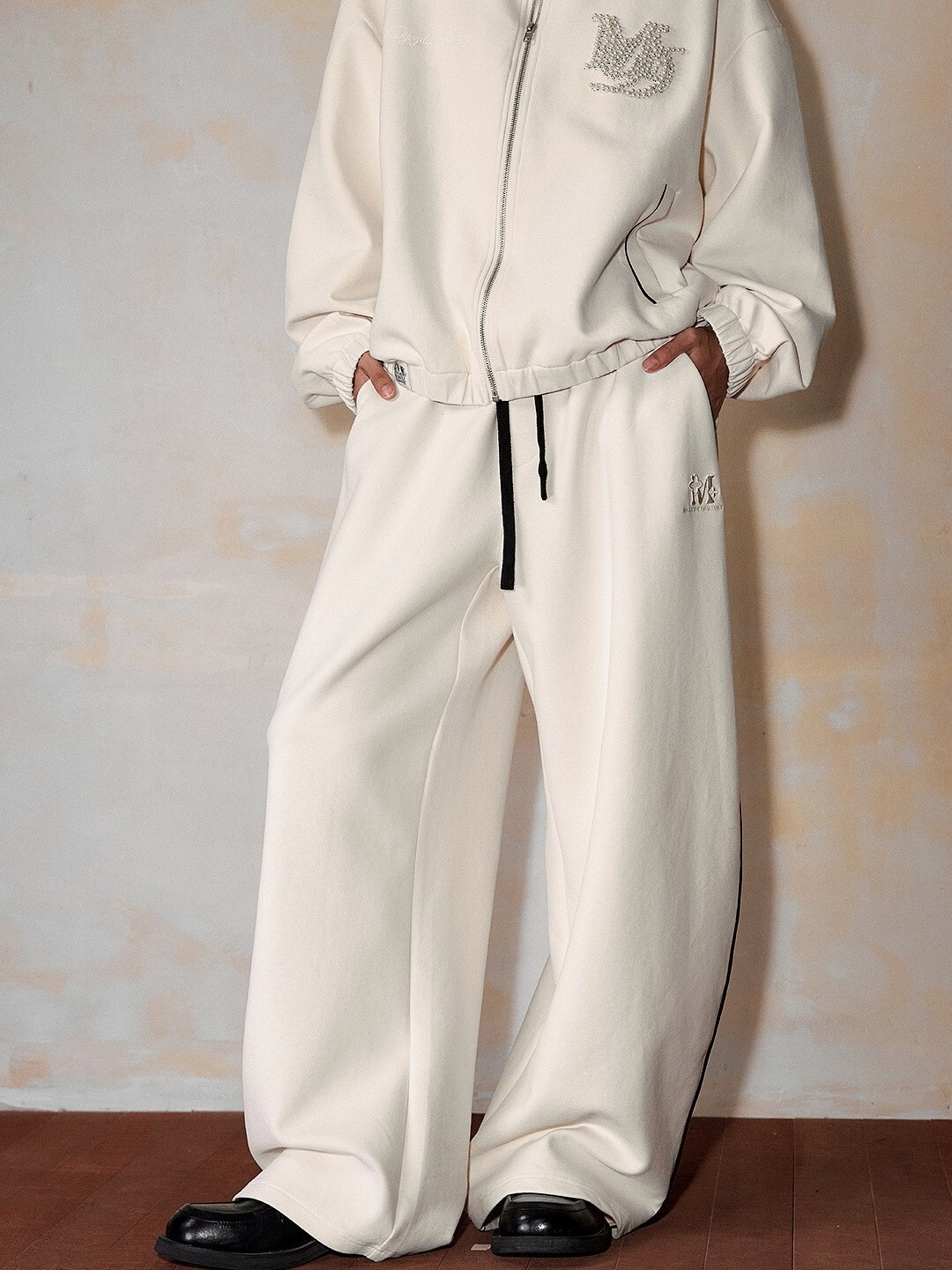 MEDM  口袋刺繡字母Logo 太空棉 拼色寬鬆 抽繩長褲