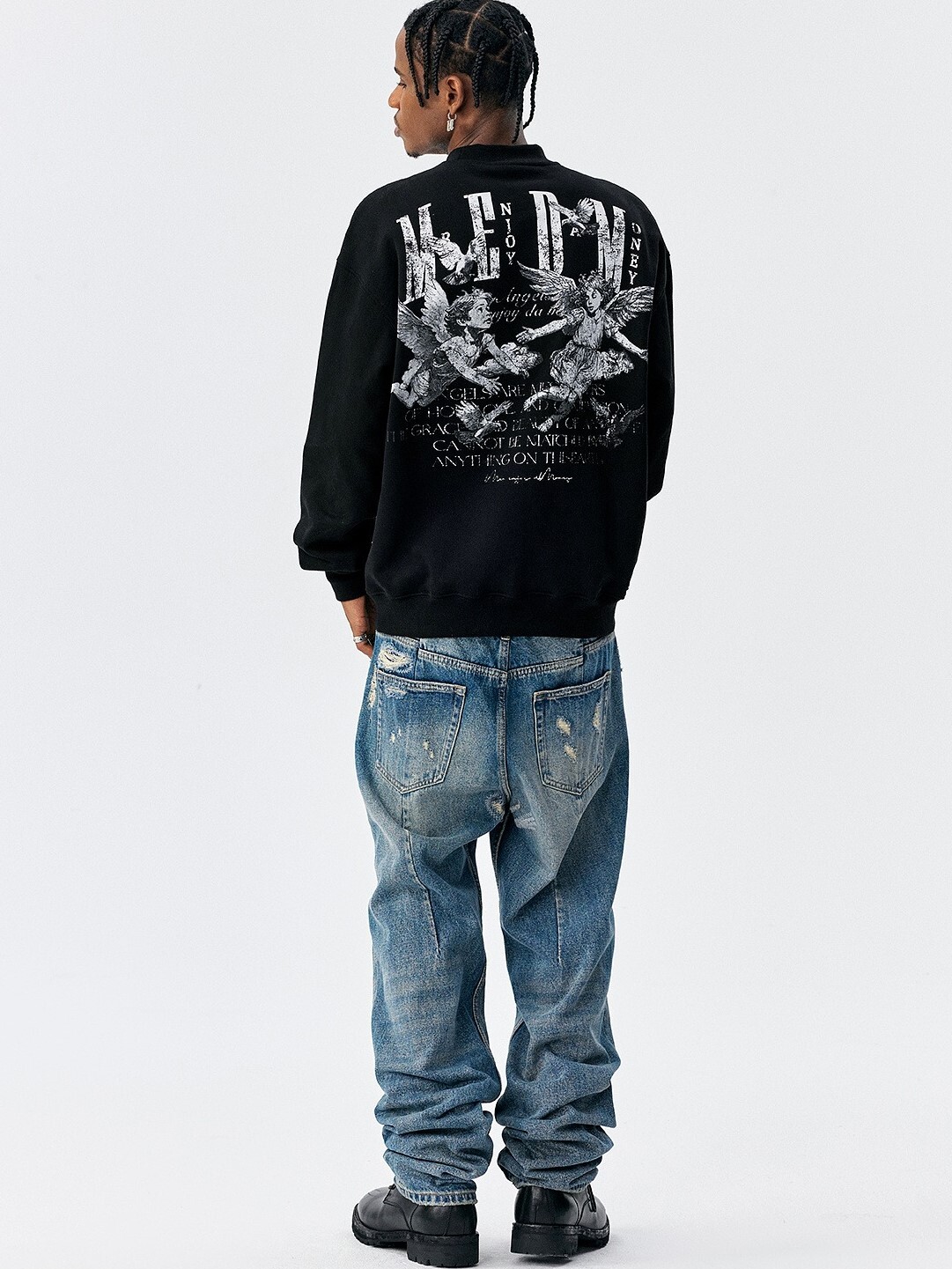 MEDM 天使字母印花貼布 休閒圓領 長袖T