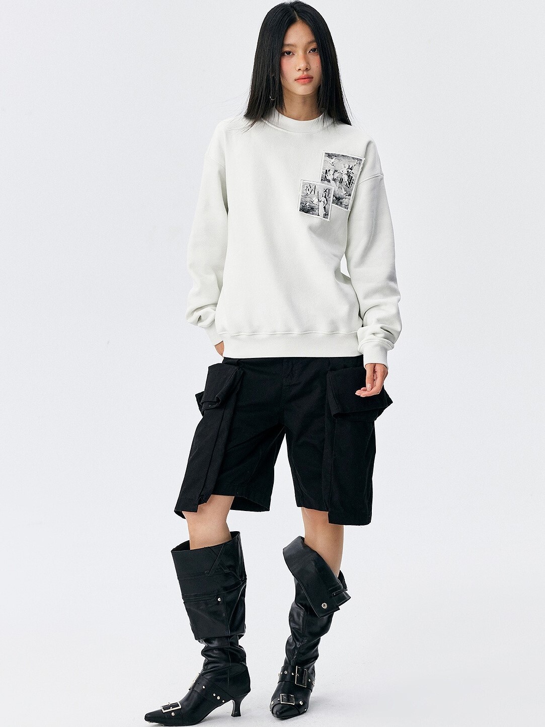 MEDM 天使字母印花貼布 休閒圓領 長袖T