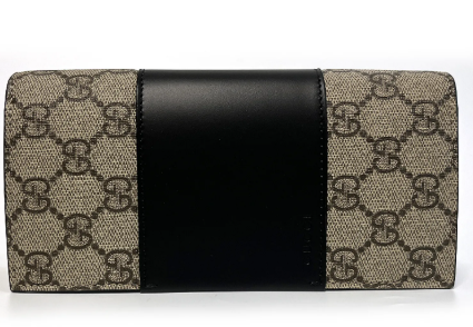 [E] GUCCI BLACK GG SUPREME CANVAS LEATHER LONG WALLET, 779878KGDHN-9769 (EGC150)