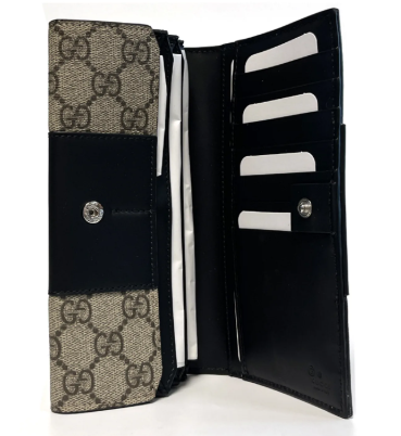 [E] GUCCI BLACK GG SUPREME CANVAS LEATHER LONG WALLET, 779878KGDHN-9769 (EGC150)
