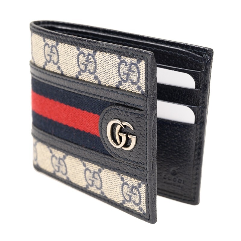 [E] GUCCI NAVY/BEIGE/RED OPHIDIA GG SUPREME CANVAS WALLET , 59760696IWN-4076 (EGC152)