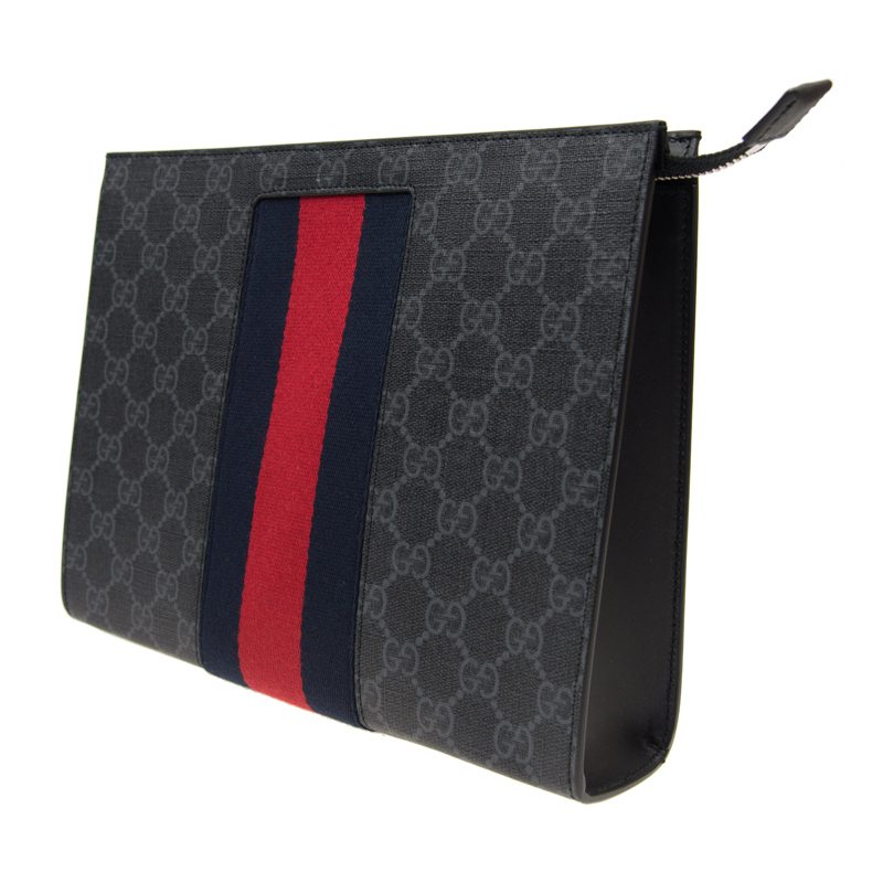 [E] GUCCI BLACK/GRAY GG SUPREME MAKEUP POUCH, 475316KHN4C-1095 (EGC183)
