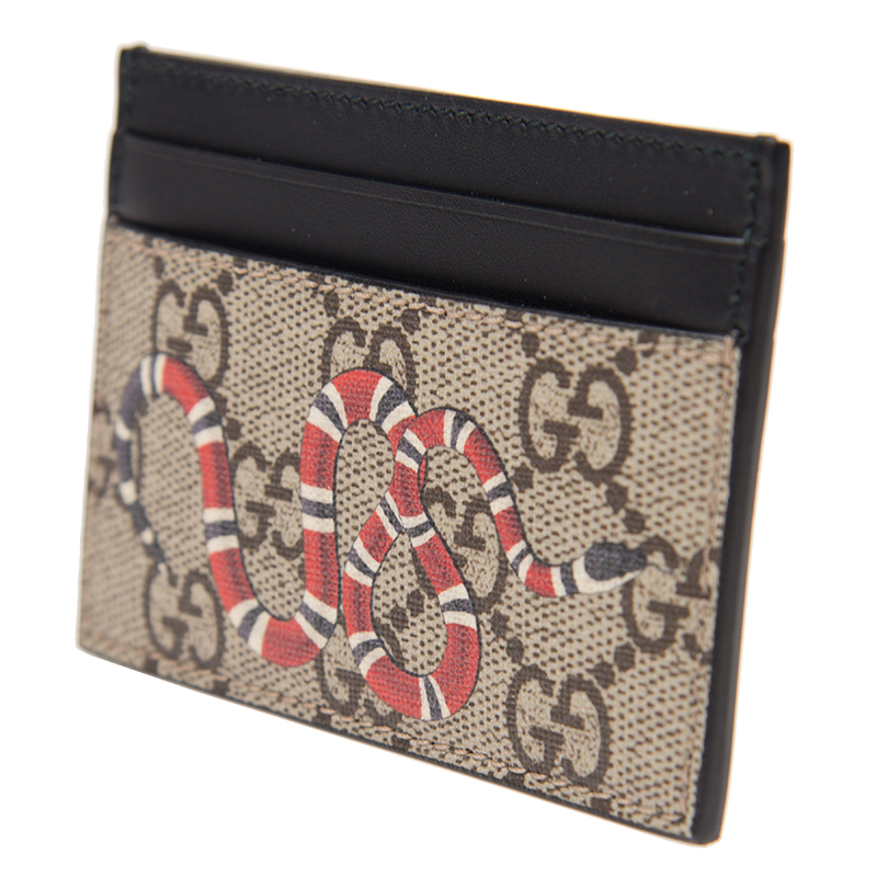 [E] GUCCI BEIGE KINGSNAKE PRINT GG SUPREME CARD CASE, 451277K541N-8666 (EGC182)