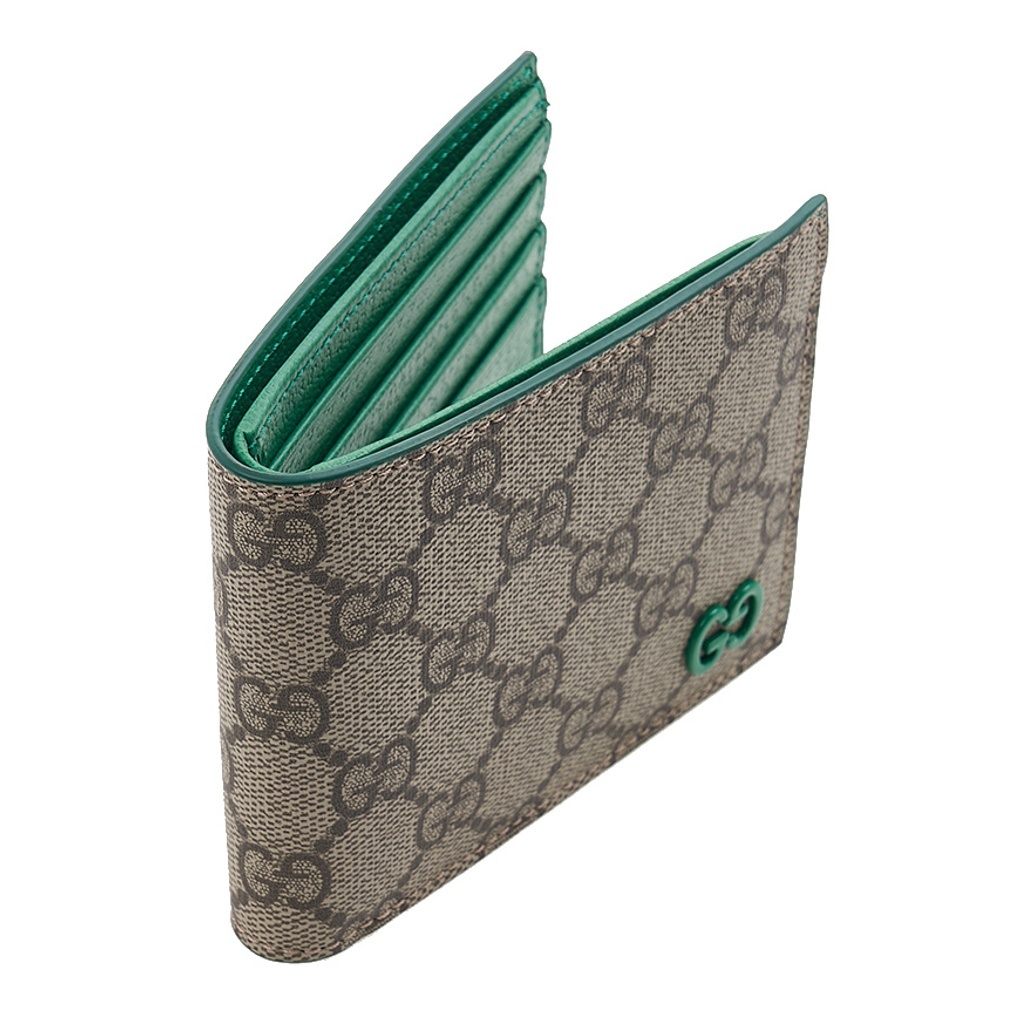 [E] GUCCI BEIGE/GREEN GG SUPREME CANVAS WALLET, 768243FACQC-9753 (EGC154)