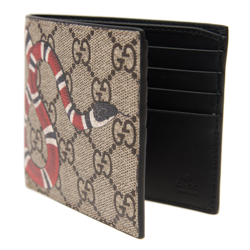 [E] GUCCI BEIGE/BLACK GG SUPREME SHORT FOLD WALLET, 451268K551N-8666 (EGC165)