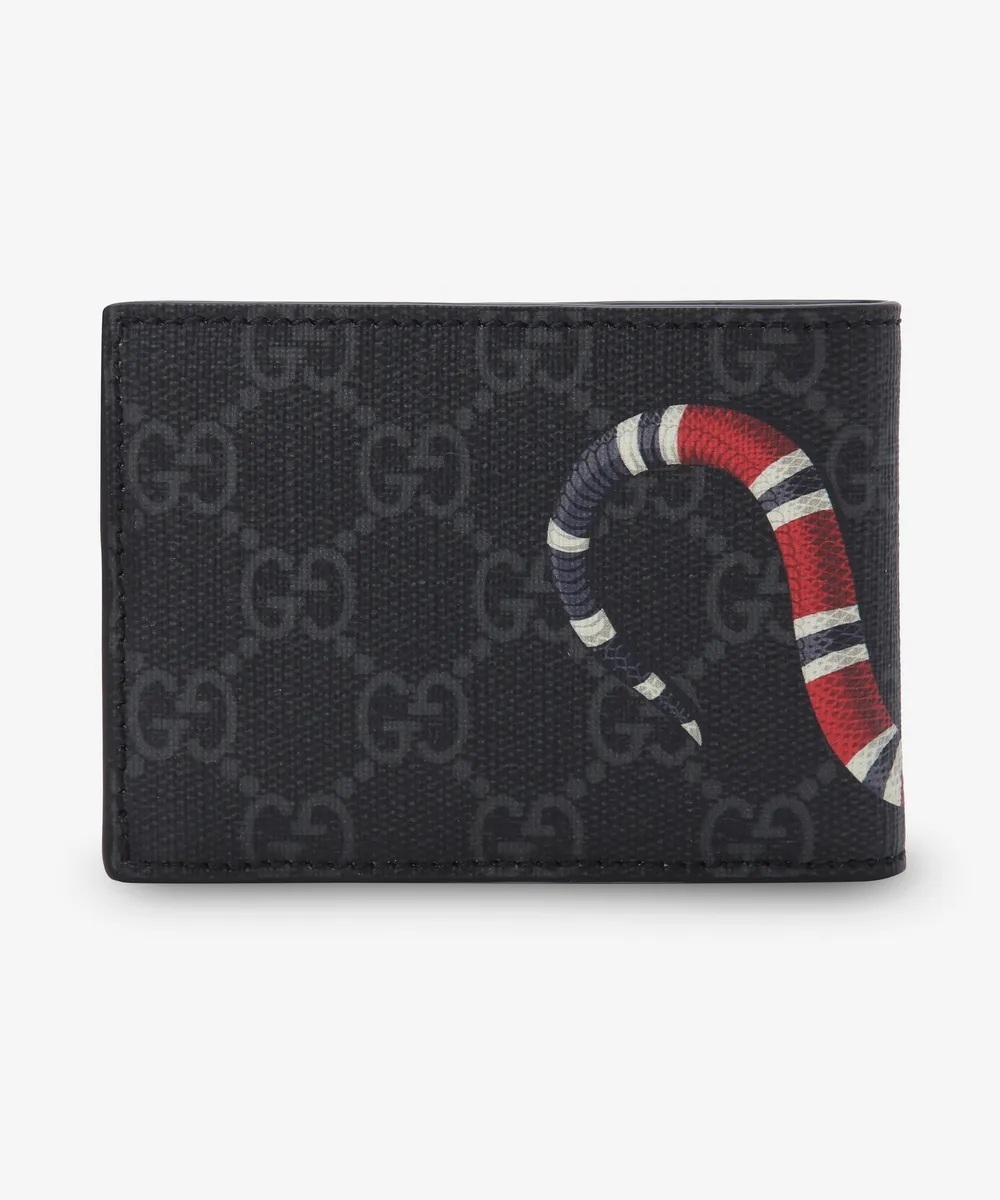 [E] GUCCI BLACK/GREY KINGSNAKE PRINT GG SUPREME WALLET, 451272K561N-1058 (EGC174)