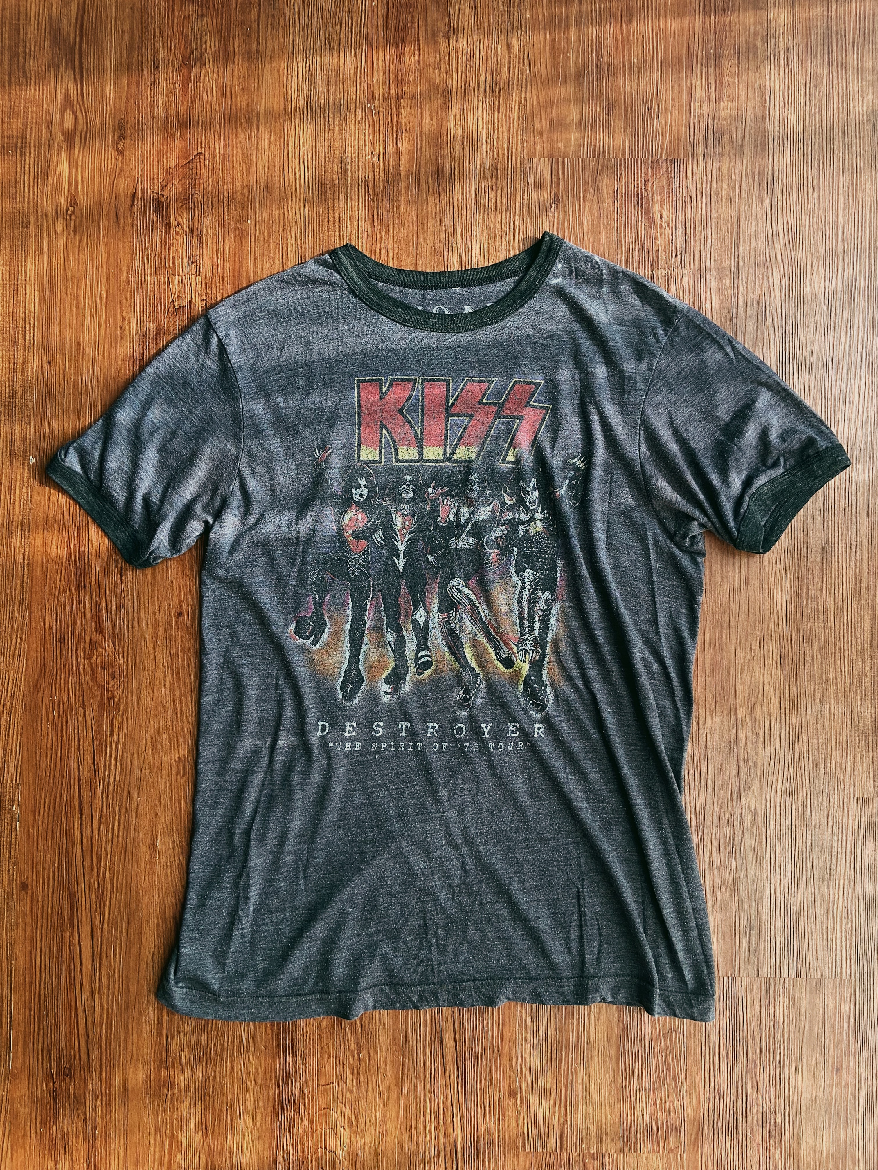 Vintage Ringer Tee “KISS”/ 重金屬樂隊 KISS  雙面圖騰滾邊短踢