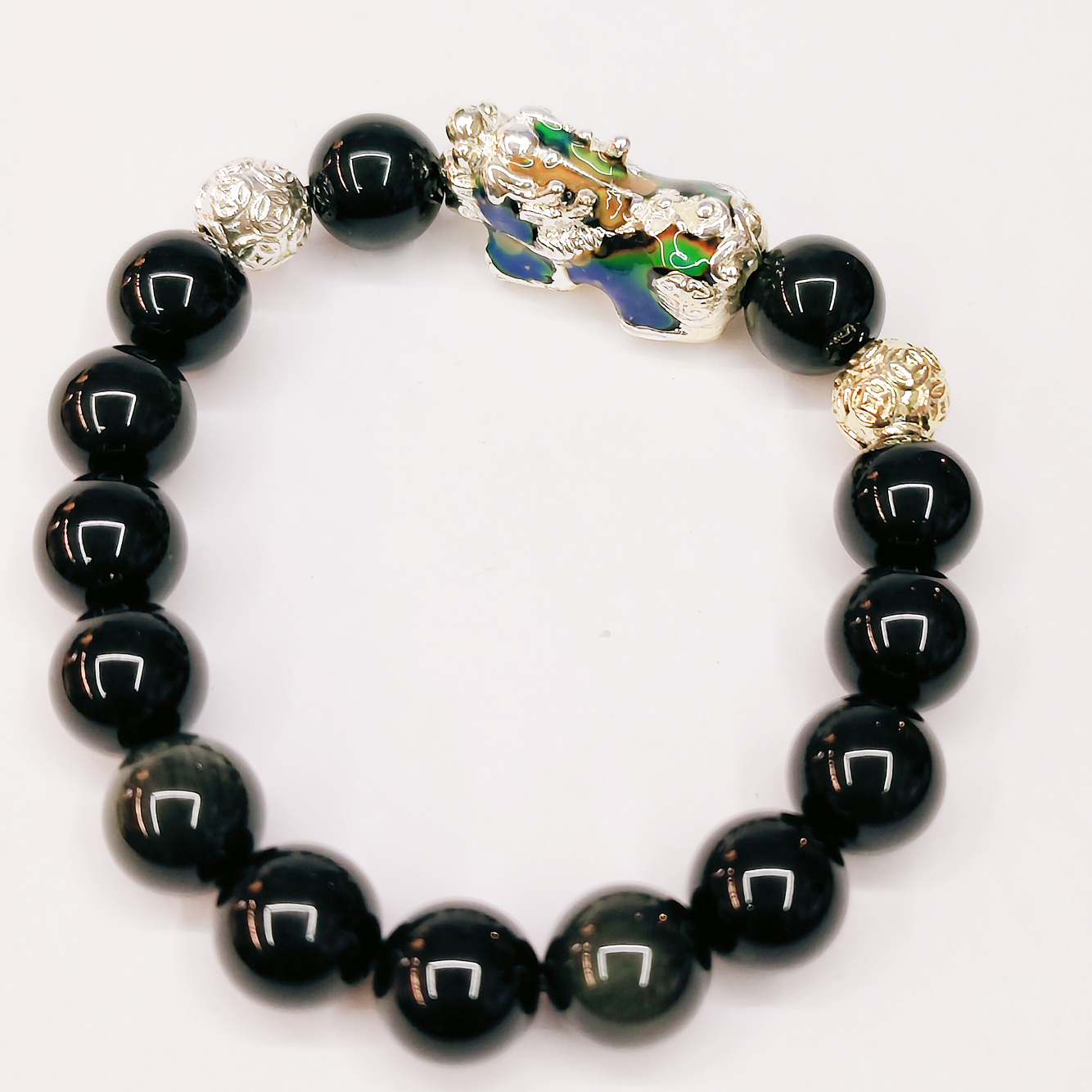 變色招財貔貅{黑曜石}手珠10mm【十方】155136