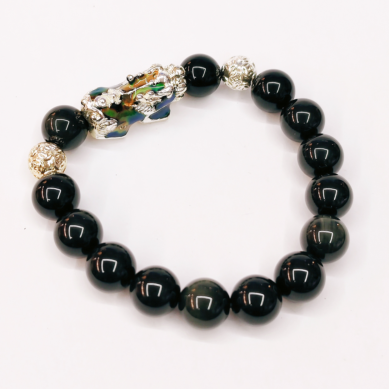 變色招財貔貅{黑曜石}手珠10mm【十方】155136