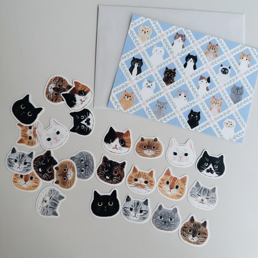 迷你貓咪頭 24入貼紙包 繪本森林｜日本 4legs