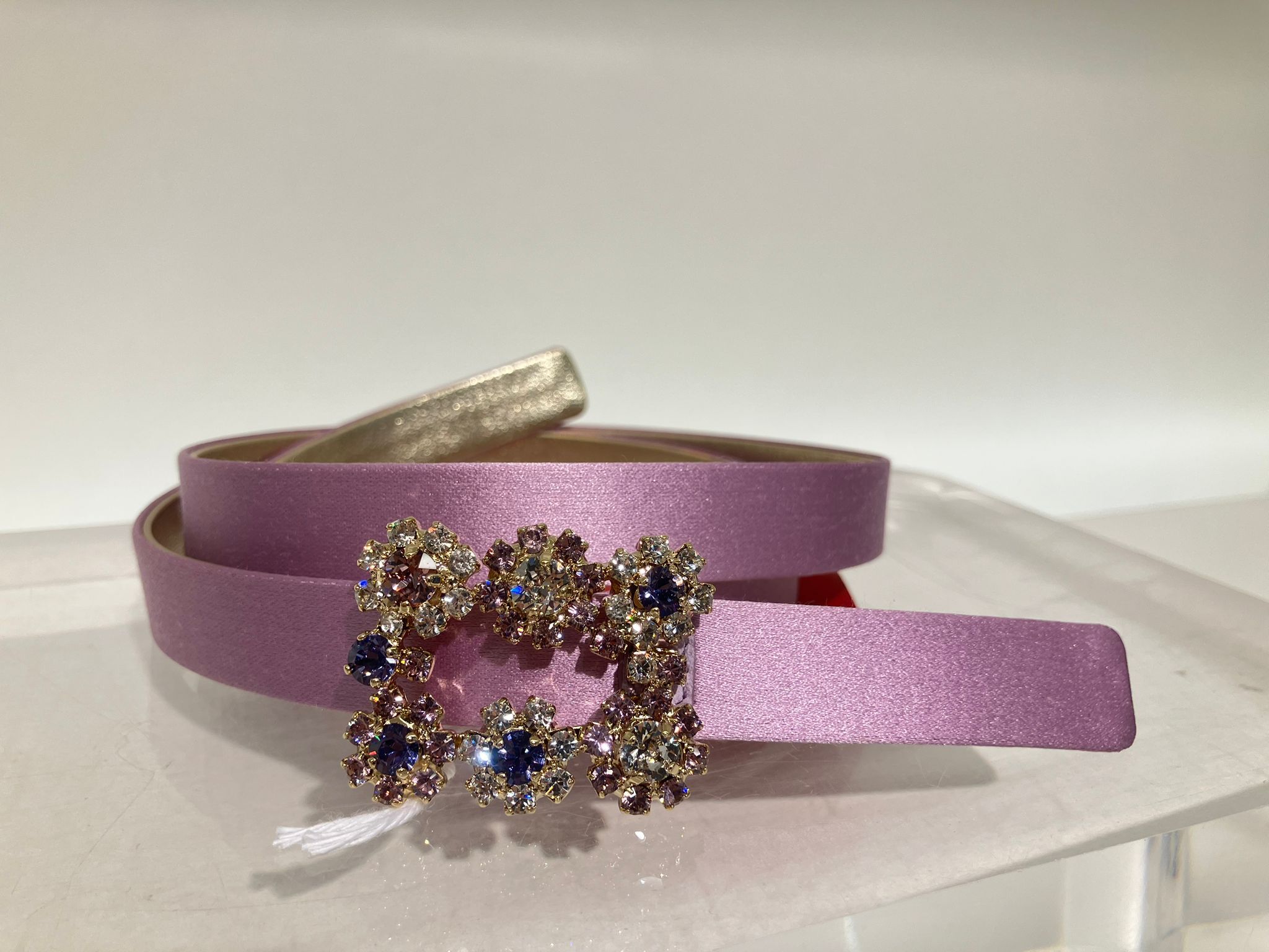 Roger Vivier RV Flower strass Satin belt purple