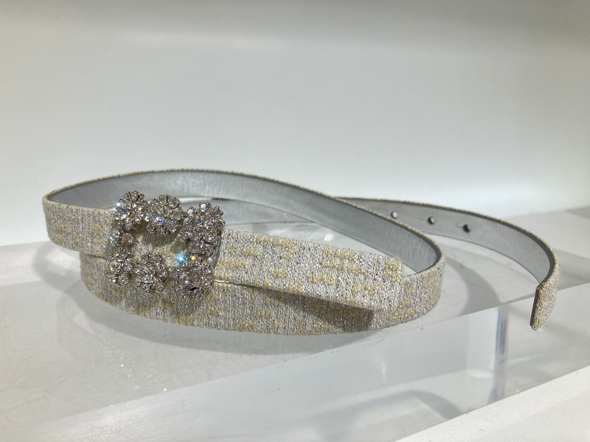 Roger Vivier RV strass woven belt White