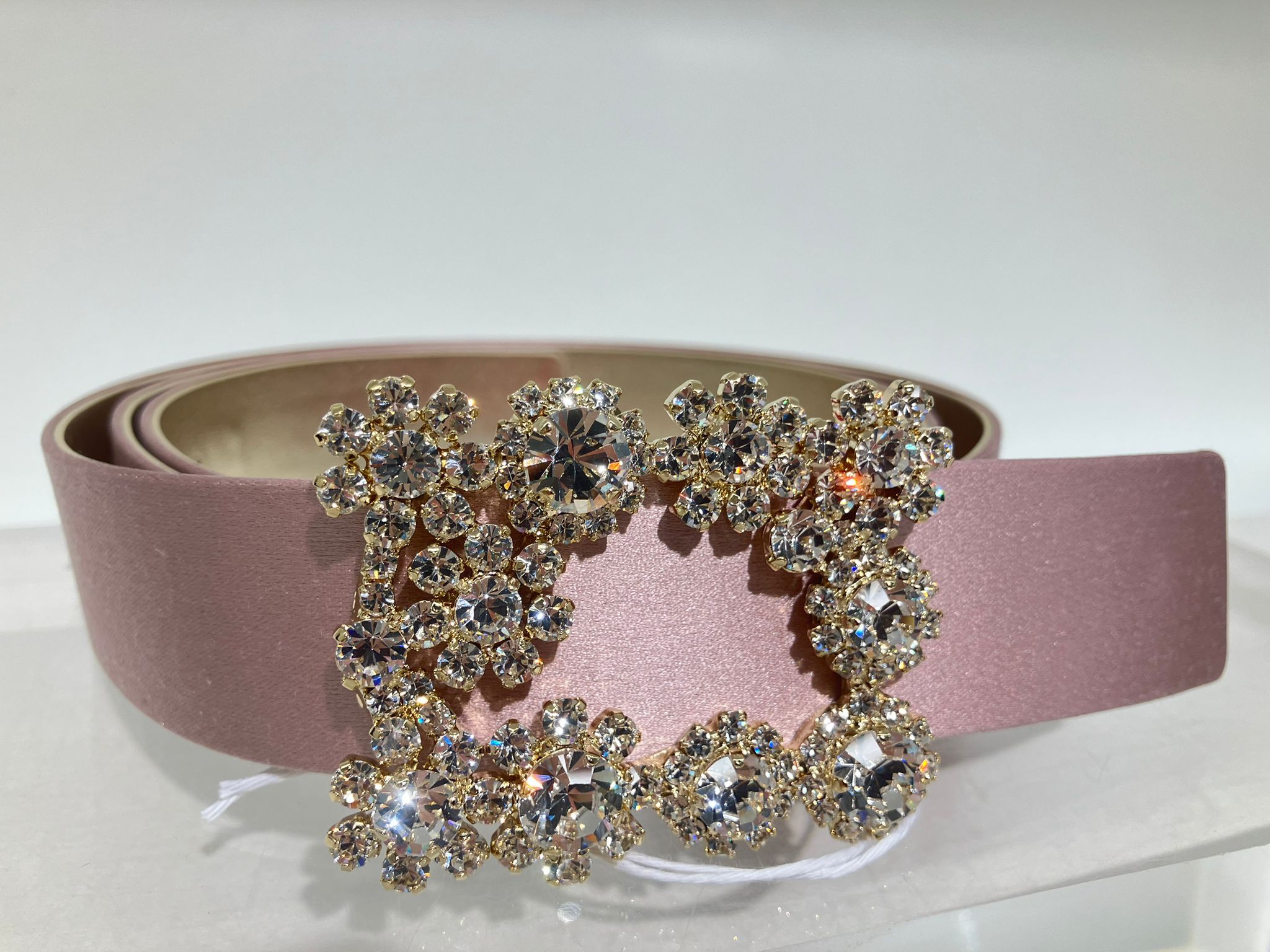 Roger Vivier RV Flower strass Satin belt pink