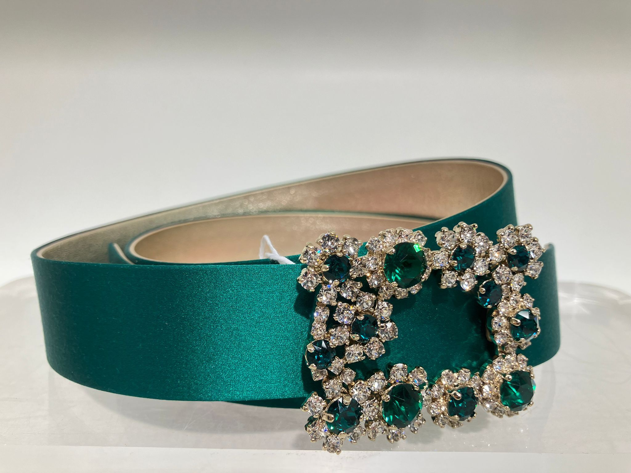 Roger Vivier RV Flower strass Satin belt Green
