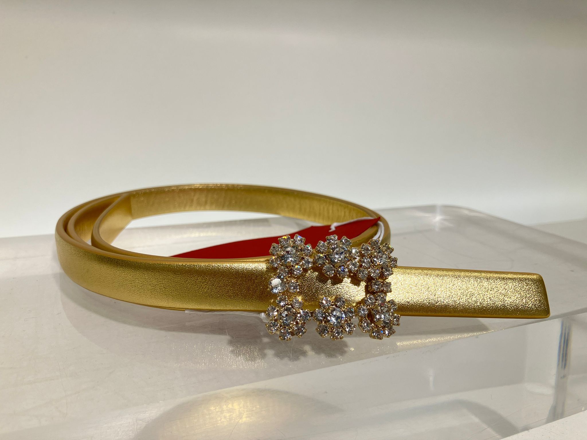 Roger Vivier RV flower strass smooth leather belt gold