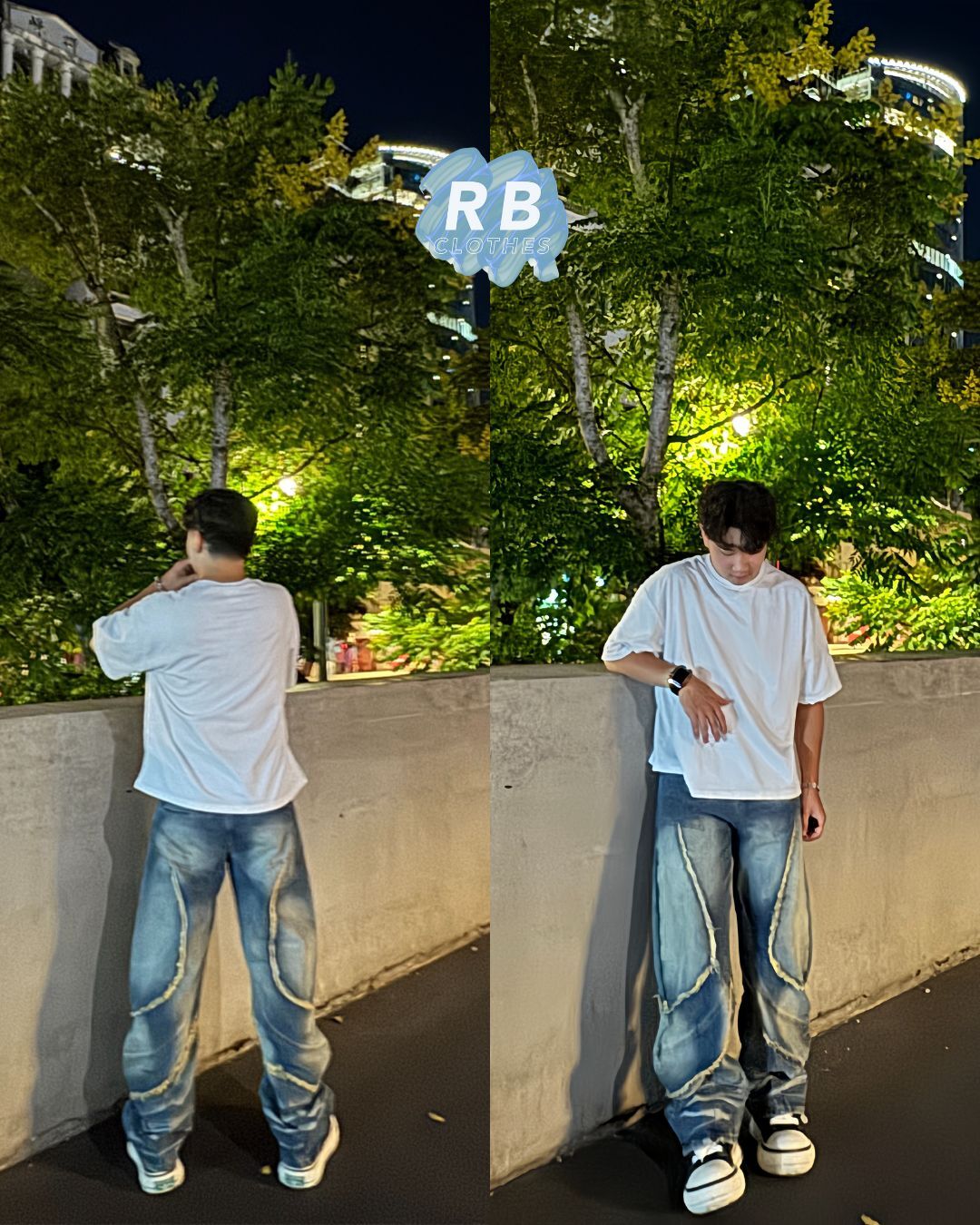 『RB』【預購】鬍鬚邊 拼接 龍捲風 水洗 刷色 牛仔褲 牛仔寬褲