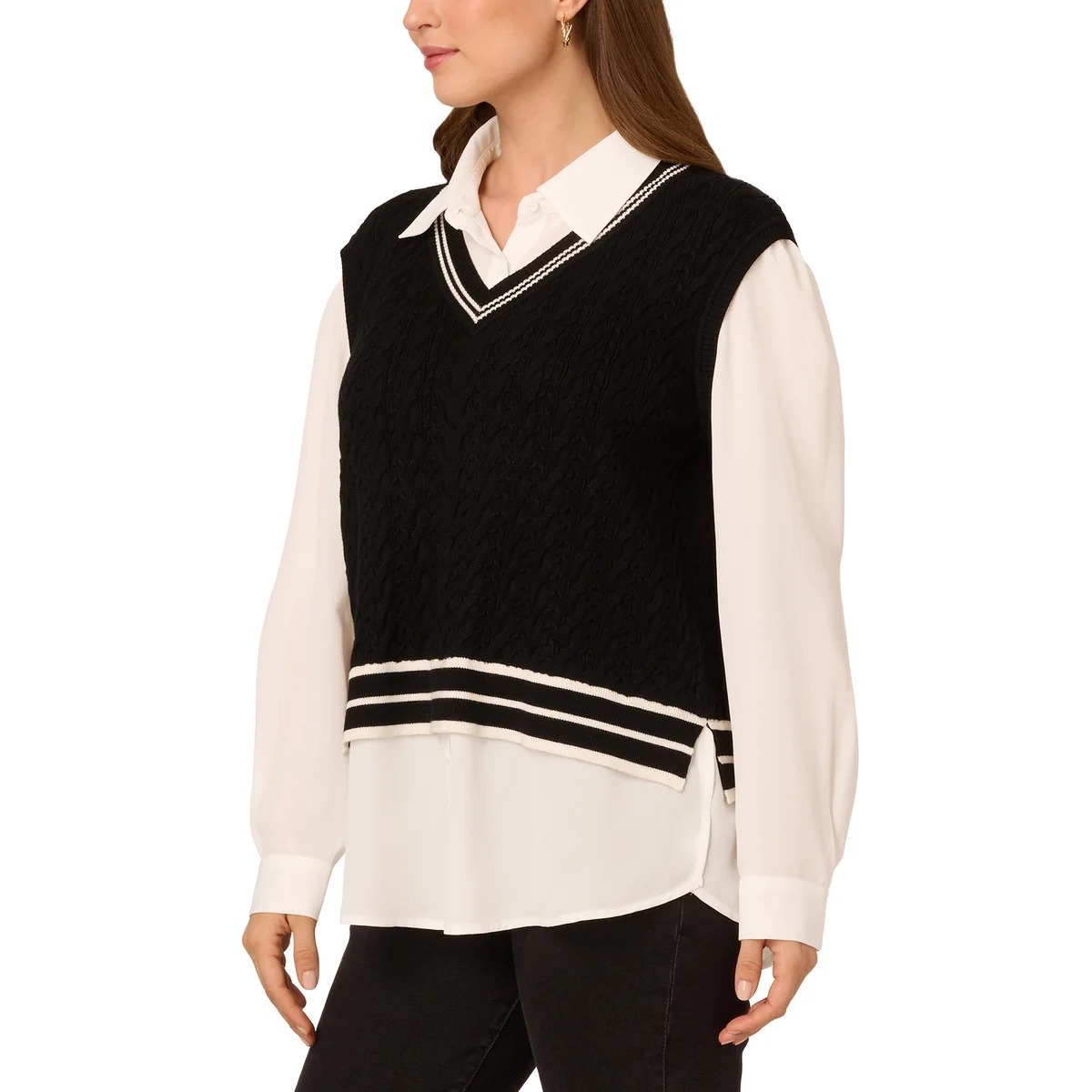 【預購】Adrianna Papell Twofer H100365 女裝毛衣背心襯衫