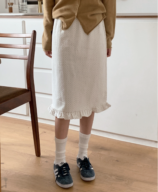 早秋現貨｜圓點荷葉邊中長裙