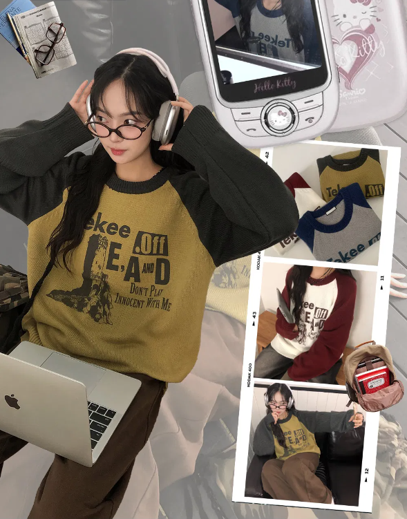 早秋預訂｜OFF拼色長袖針織衫