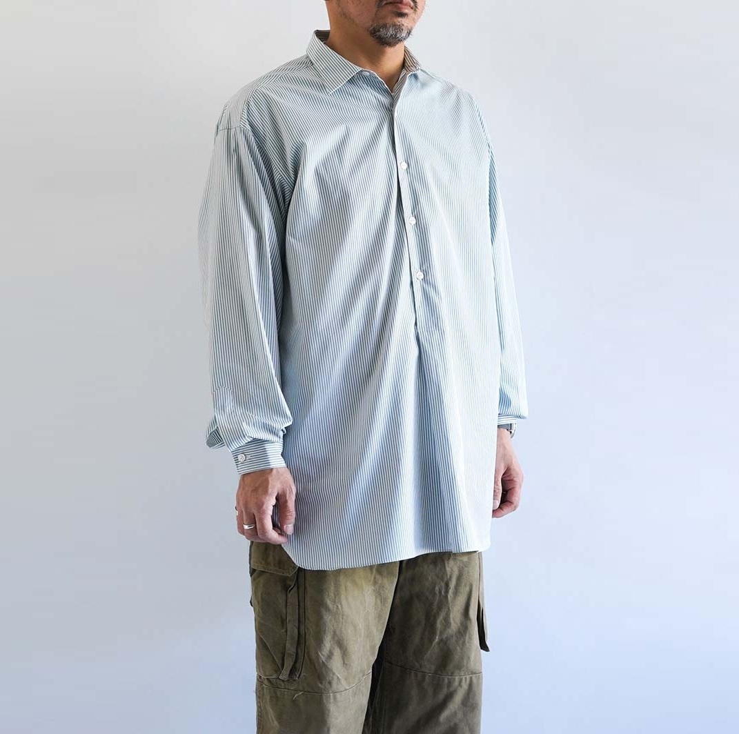 10/4 RE-STOCK: A.PRESSE PULLOVER GRANPA STRIPE SHIRT L/S - BLUE PRE ORDER ITEM (預訂中)