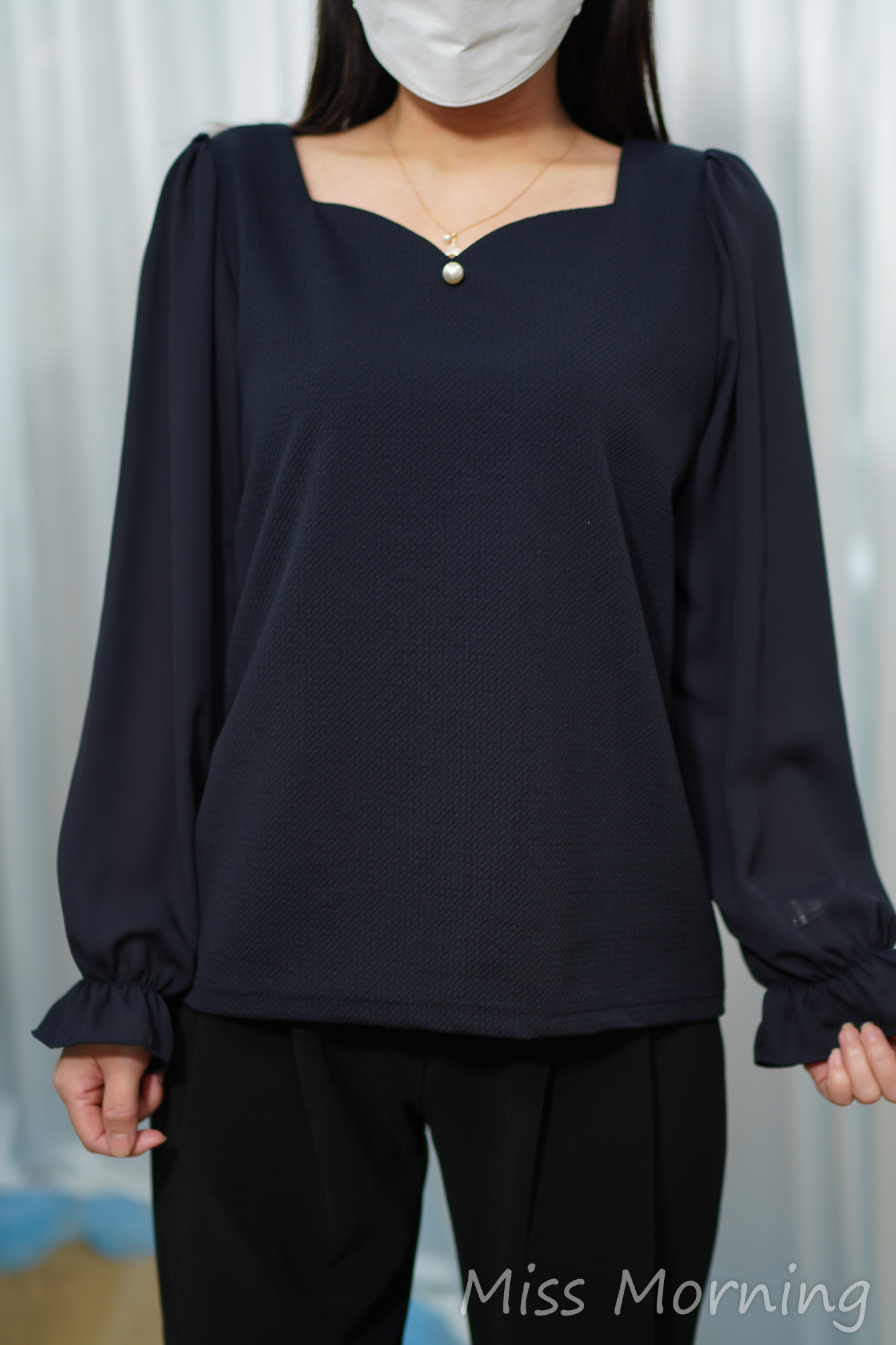 靚色拼雪紡袖上衣(14829)