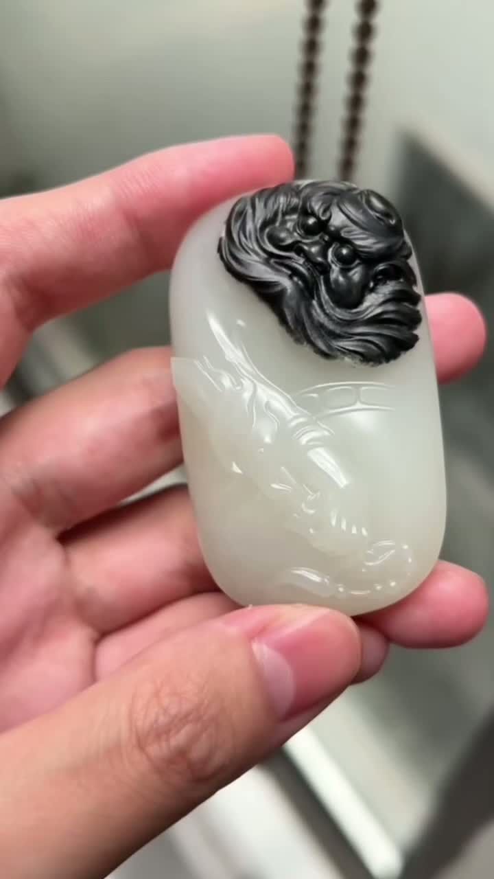 和田玉獨籽鐘馗,天然和田玉軟玉