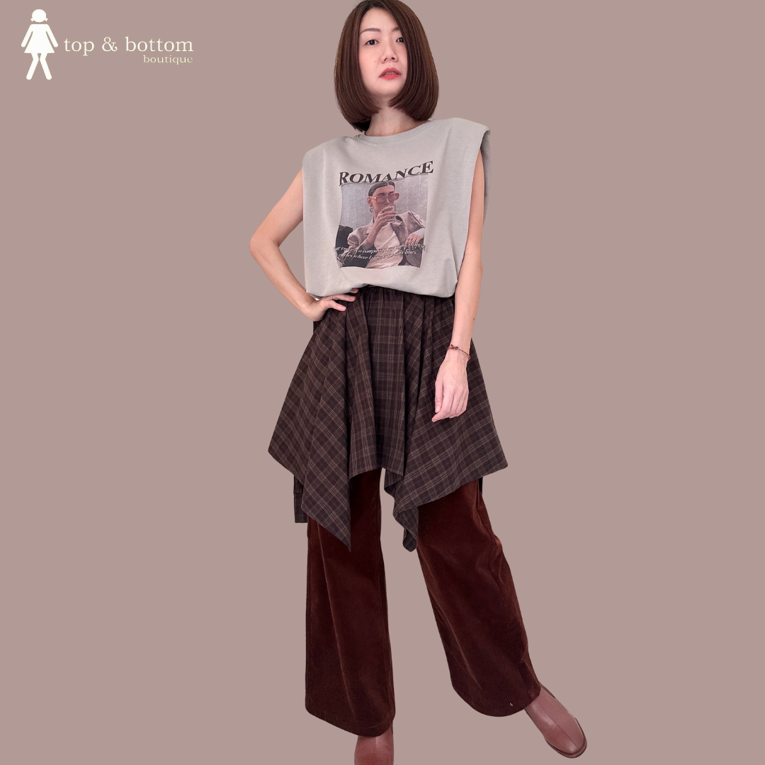 PRINTED TEE & CHECKED SKIRT SET SUIT