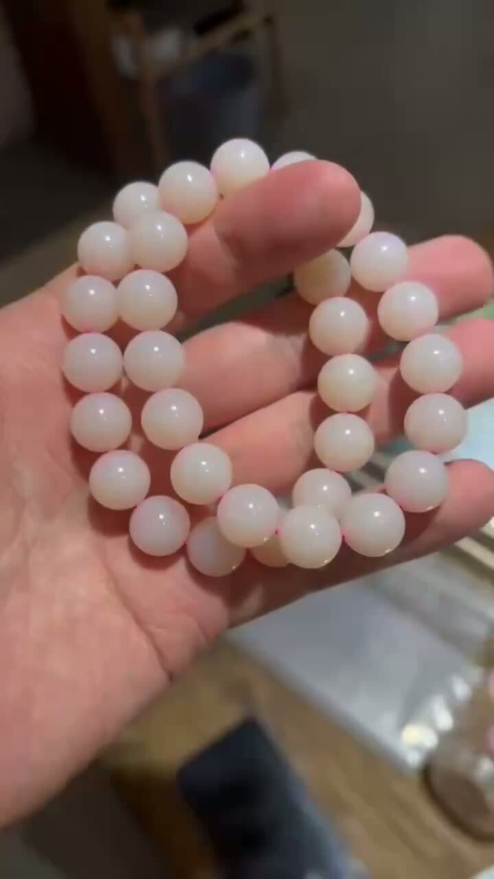 和田玉藕粉手串 (12mm直徑),天然和田玉軟玉