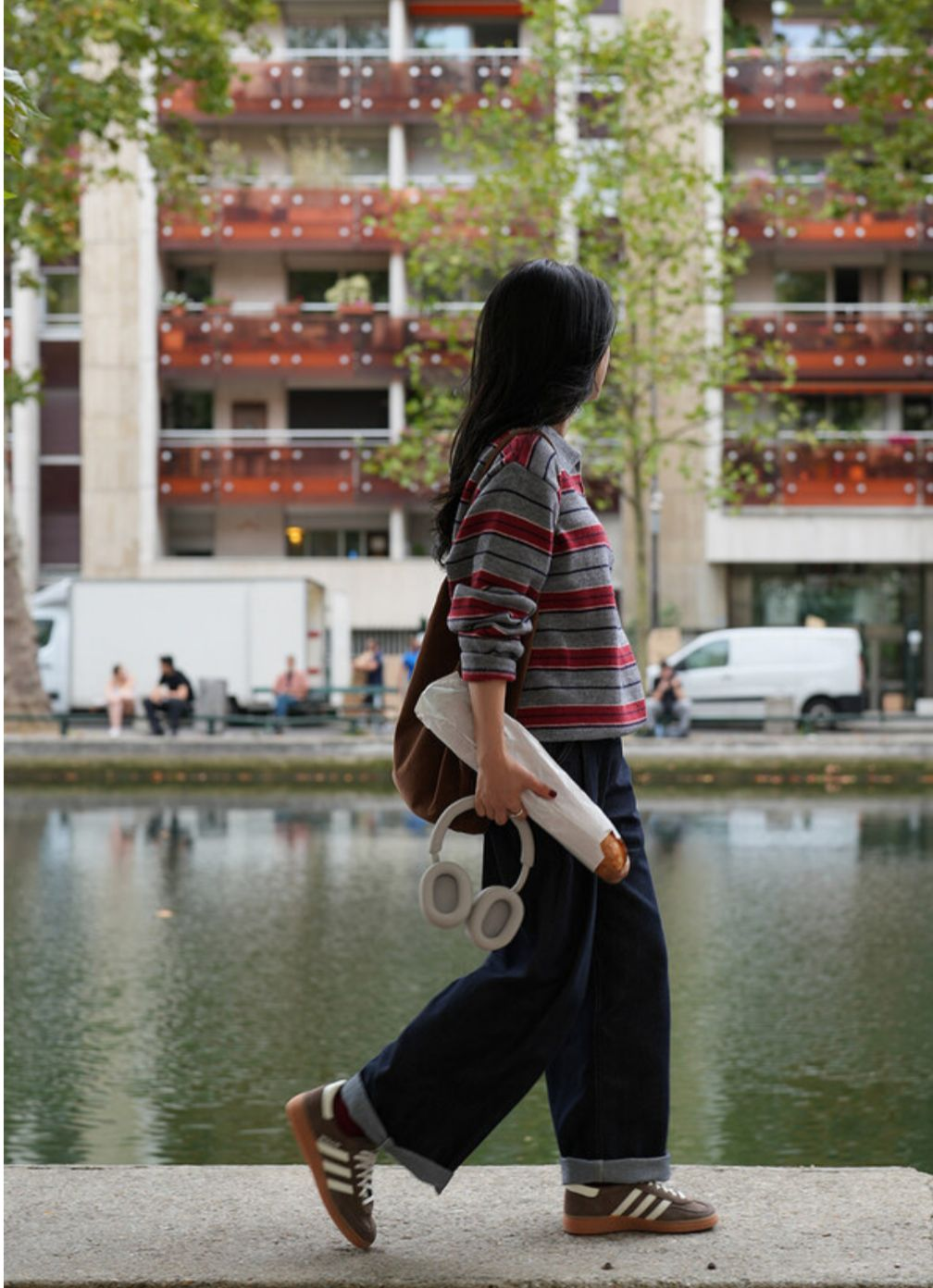 拼色針織Polo橫間上衣(灰色)