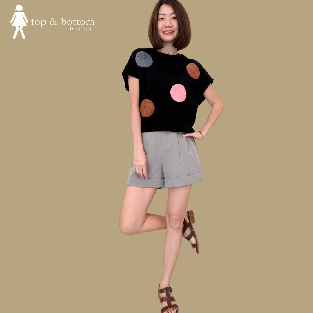 V SLEEVE FURRY DOTTED CASUAL BLOUSE