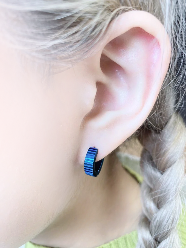 4色 抗敏鋼 平面鋼易扣式齒輪紋造型耳環(單支價)