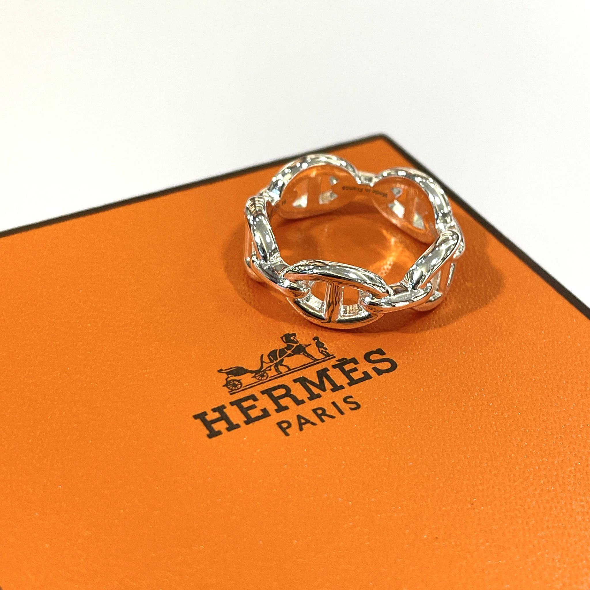 全新HERMES豬鼻戒指 52碼 H109507B 925純銀Bague CA Enchainee #BRAND NEW #香榭站正品