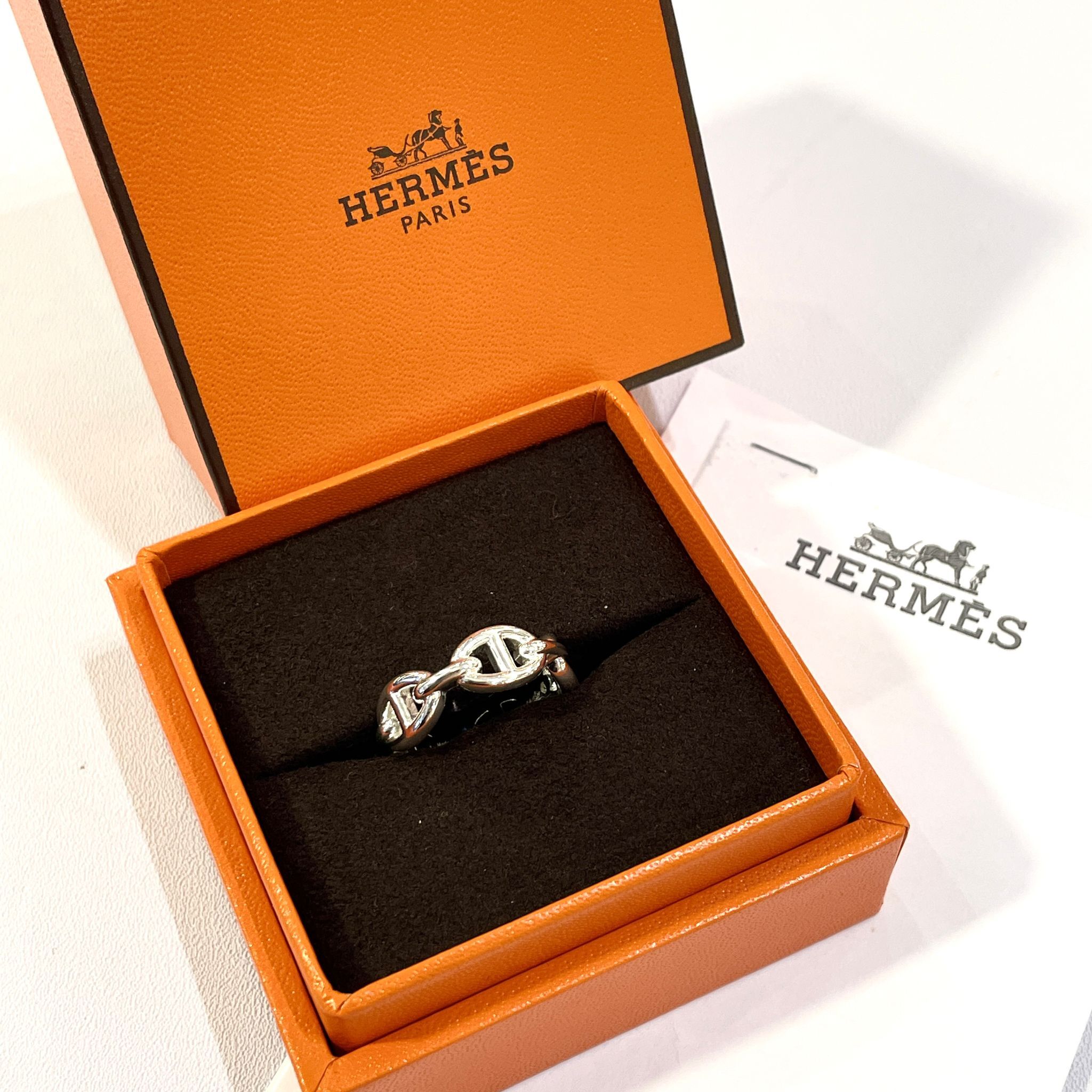 全新HERMES豬鼻戒指 52碼 H109507B 925純銀Bague CA Enchainee #BRAND NEW #香榭站正品